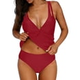 thumbnail image 1 of Zpzdpjkx Womens Tankini Swimsuits High Waisted Ruched Cutout V Neck Modest Bathing Suits Red S, 1 of 8
