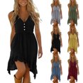 thumbnail image 1 of Zpzdpjkx Womens V-Neck Sleeveless Cotton Linen Dress with Irregular Ruffle Hem Casual High-Low A-Line Summer Dresses for Women, 1 of 7