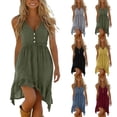 thumbnail image 1 of Zpzdpjkx Womens V-Neck Sleeveless Cotton Linen Dress with Irregular Ruffle Hem Casual High-Low A-Line Summer Dresses for Women, 1 of 7