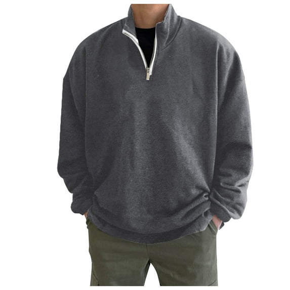 Zrbywb Men'S Fashion Trend Hooded Sweater Mens Autumn And Winter Fashion Casual Loose Oversize Zipper Solid Color Stand Collar Hoodless Pullover Sweater Coat Top