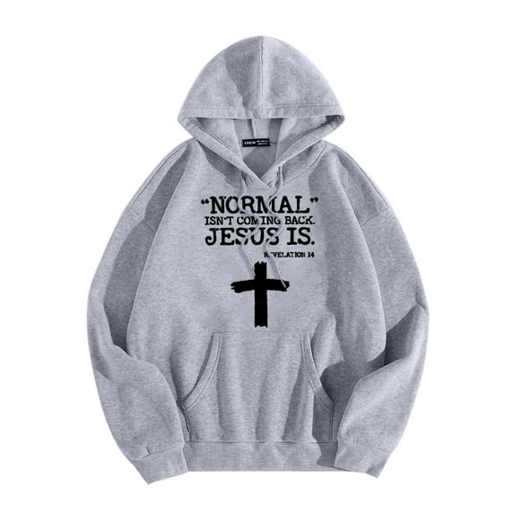 Zrbywb Men'S Fashion Trend Hooded Sweater Normal Isnt Coming Back Jesus Is Men Women Letter Graphic Hooded Print Round Neck Long Sleeve Sweatshirt Tops