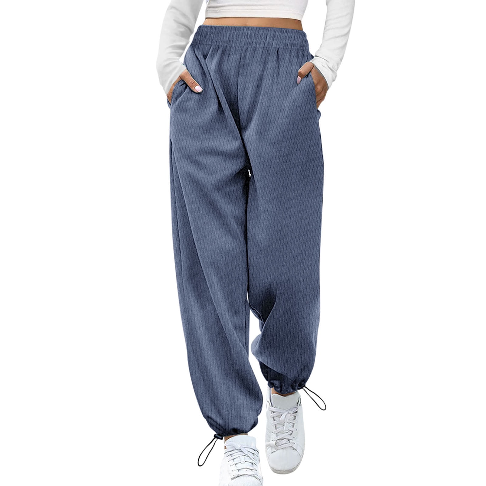 Zrbywb Fashion Korean Women Trousers Fashion Wide Leg For Women Fashion  Baggy Sweatpants High Waisted Joggers Pants Trousers With Pockets  Drawstring Track Pants 