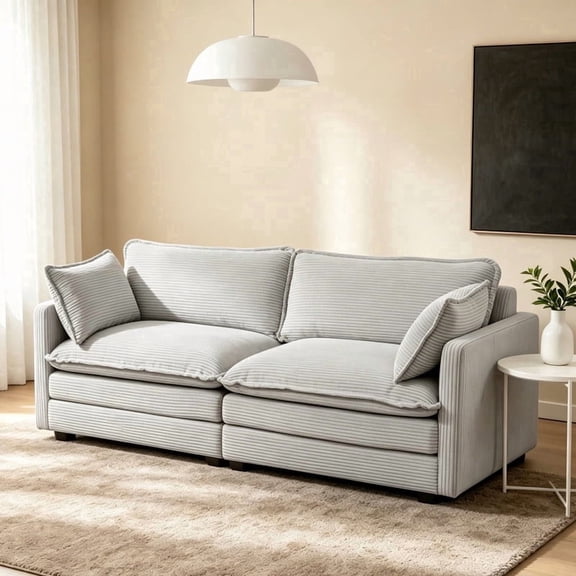 RIAFUN 2-Seat Cloud Loveseat, 78" Oversized Corduroy Modular Sofa, Convertible Deep Seat Couch with Removable Cushions & Pillows, Sturdy Wooden Frame for Living Room, Gray