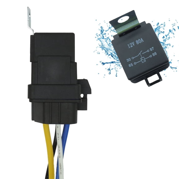 Zrlltrlo Automotive Relay, 4-PIN 80/60 AMP 12V DC Waterproof Relay with Harness, Heavy Duty 12 AWG Tinned Copper Wire Gauges