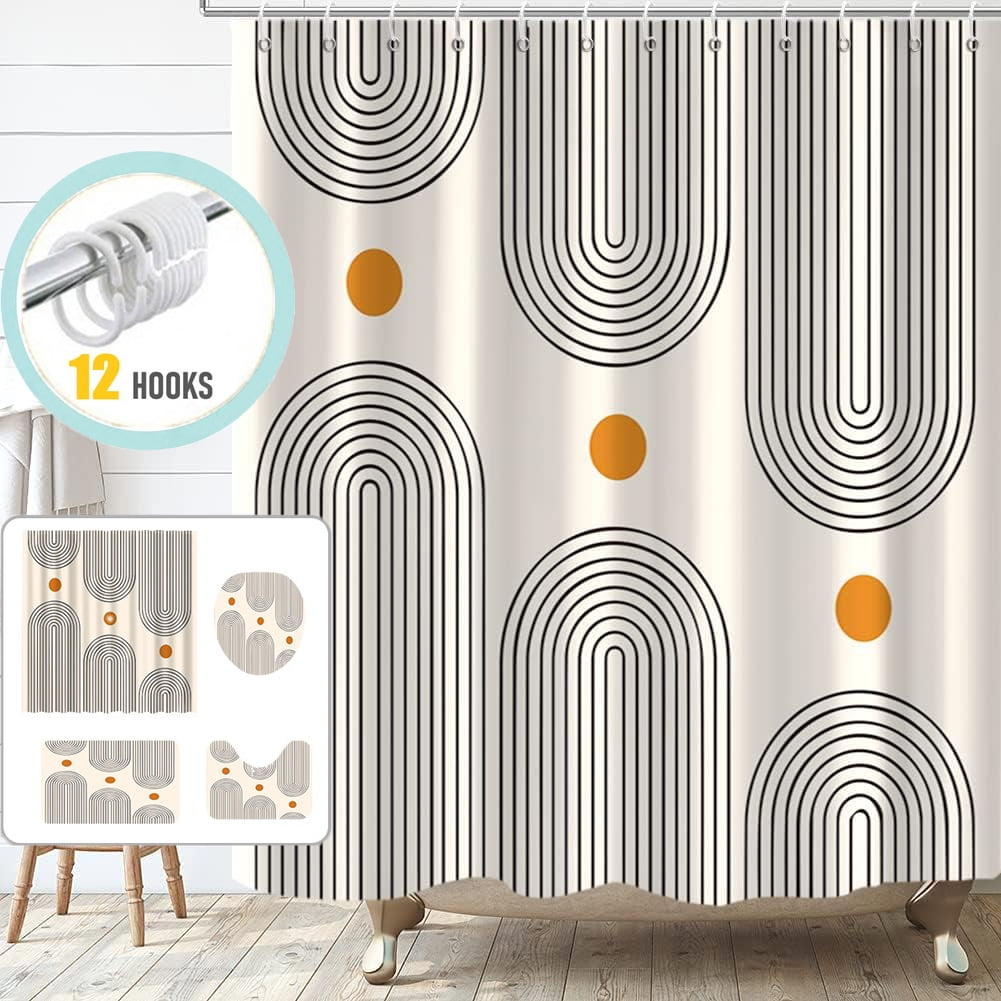 Zrodlmo Shower Curtain and Rug Set, 16pc Anti-Mold Quick-Dry Modern Bathroom Decor Set Machine Washable, 72" x 72", Beige