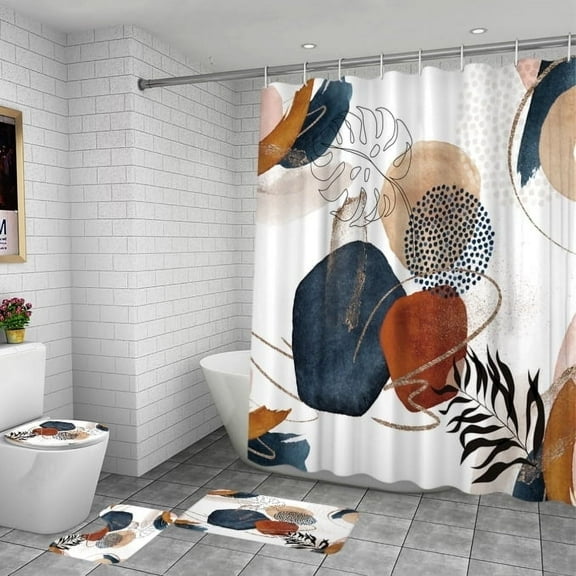 Zrodlmo Shower Curtain and Rug Set, 16pc Anti-Mold Quick-Dry Modern Bathroom Decor Set Machine Washable, 72" x 72", Red