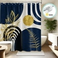 thumbnail image 1 of Zrodlmo Boho Shower Curtain with Hooks, Modern Waterproof Fabric Bathroom Curtain, 72" x 72", Blue Gold, 1 of 8