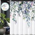 thumbnail image 1 of Zrodlmo Eucalyptus Leaves Fabric Shower Curtain, Watercolor Floral Bathroom Curtain with Hooks, 72"x 72", Dark Blue, 1 of 7