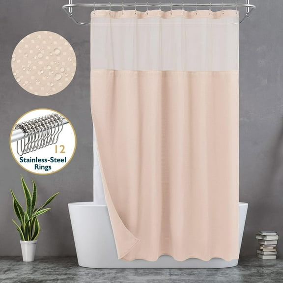 Zrodlmo Fabric Shower Curtain with Hook Liner, Waffle Waterproof and Mildew Resistant Hotel Grade Bathroom Curtain, 72" x 72", Rose Gold