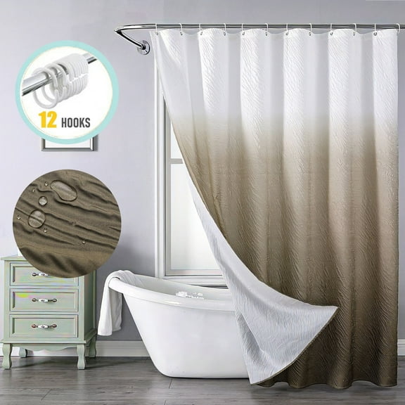 Zrodlmo Gradient Bubbles Textured Shower Curtain with Hooks, Water-Repellent Washable Fabric Bathroom Curtain, 72" x 72", Coffee