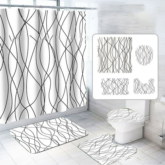 Zrodlmo Stripe Shower Curtain and Rug Set, 16pc Water-Repellent Washable Modern Bathroom Decor Set, 72" x 72", Gray