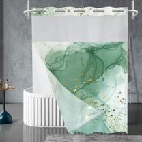 Zrodlmo No Hook Fabric Shower Curtain with Snap Lining, Marbled Bathroom Curtain, 72" x 74", Green