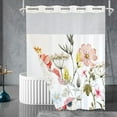 thumbnail image 1 of Zrodlmo No Hook Fabric Shower Curtain with Snap-in Liner, Modern Floral White Bathroom Curtain, 72" x 74", Yellow, 1 of 10
