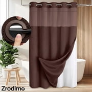 Zrodlmo No Hook Fabric Shower Curtain with Snap-in Liner, Waffle Waterproof and Mildew Resistant Bathroom Curtain, 72"x 74", Brown