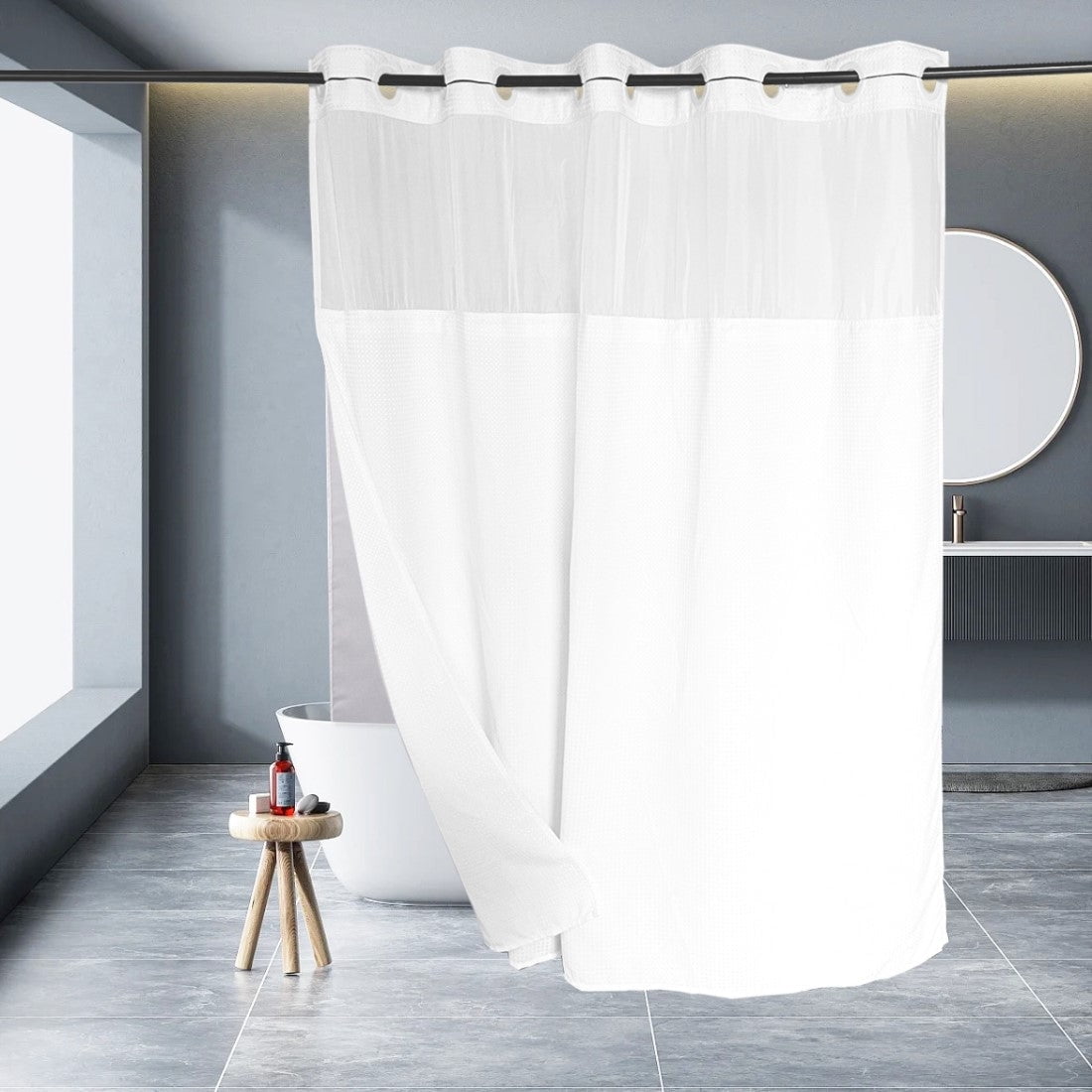 Gibelle No-Hook Floral Shower Curtain Set With Snap-in Liner - Hotel Style, Brown Beige Modern Flower, 72x74 Inches, Waterproof