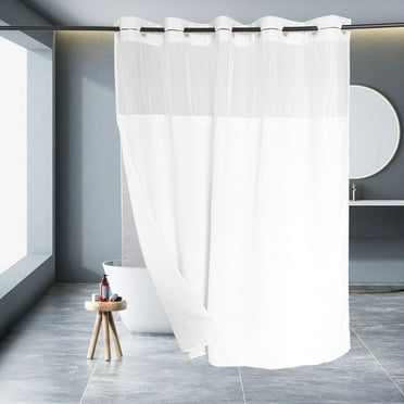 Zrodlmo No Hook Fabric Shower Curtain with Snap-in Liner, Waffle Waterproof and Mildew Resistant Bathroom Curtain, 72"x 74", White