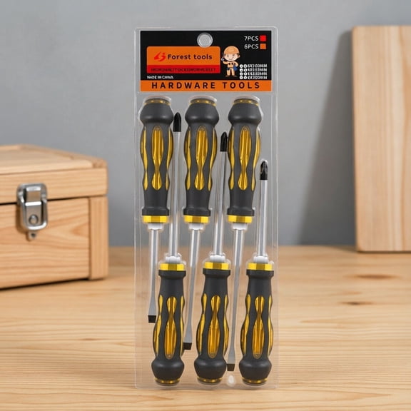 Zrova 7 Pcs Magnetic Through-Hole Screwdriver Set, CR-V Steel Phillips & Flat Head, Heavy Duty Hand Tools for Household & Industrial Repair
