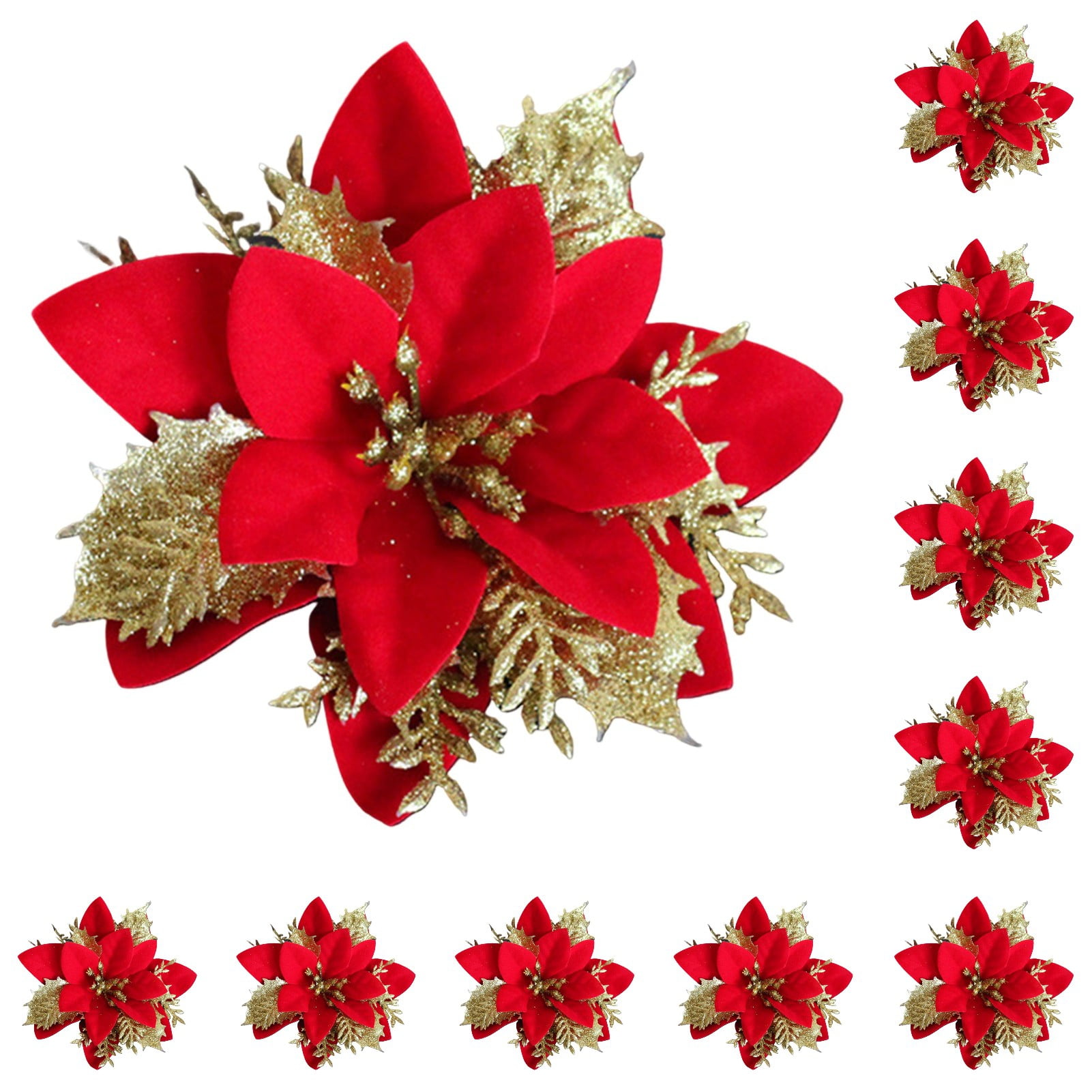 Zruodwans Christmas Tree Flower Ornament 10pcs/set Christmas Artificial