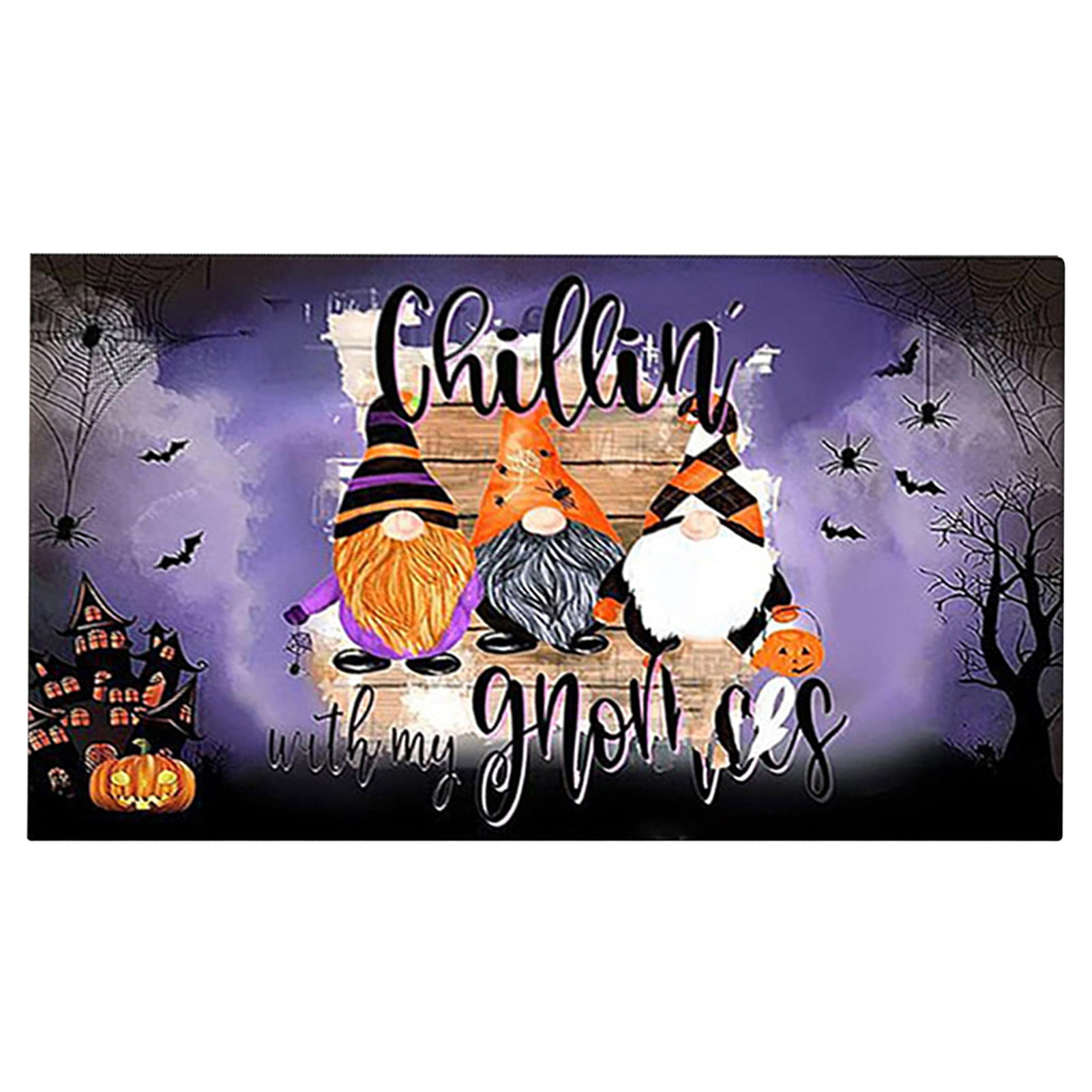 Zruodwans Kitchen Rug Spooktacular Halloween Rug Gnome Pumpkin Bat Boo Print Non-slip Bath Mat 