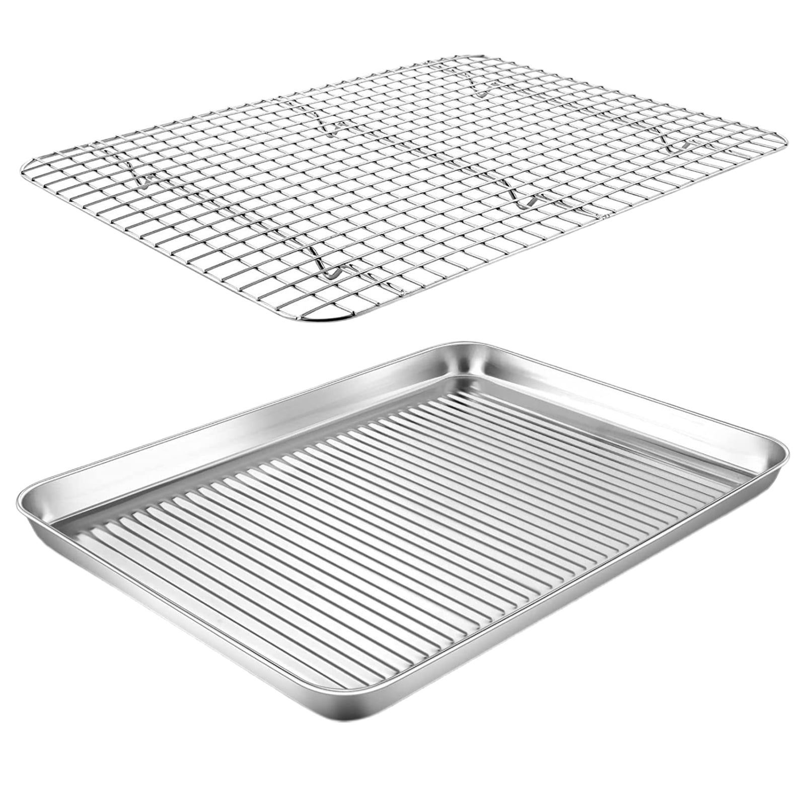 Zruodwans Size Baking Tray Stainless Steel Baking Tray Set with Mesh Rack Heavy Duty Nonstick