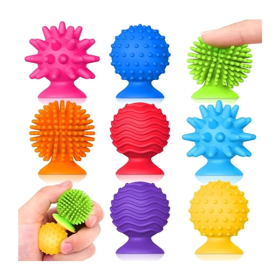 Zryal 8 Piece Set of Silicone Soft Sensory Fidget Toys with Texture Suction Cups Squishy Stress Relief Toys Activities Gift