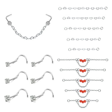 Chain Nose Ring Ftovosyo Nose Ring Chain Piercing Set - Surgical Steel Nose Studs With Chains 18G 20G 32-50mm 18G 20G Nose Piercing Chain Set
