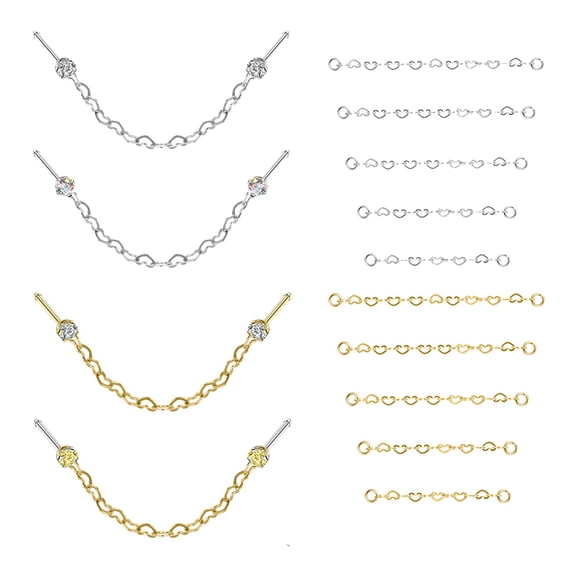 Zs 18 Pcs/Set Heart Nose Chain Piercing Across Nose Stud Claw Cubic Zirconia Nose Bone/L Shaped/Corkscrew Nose Rings
