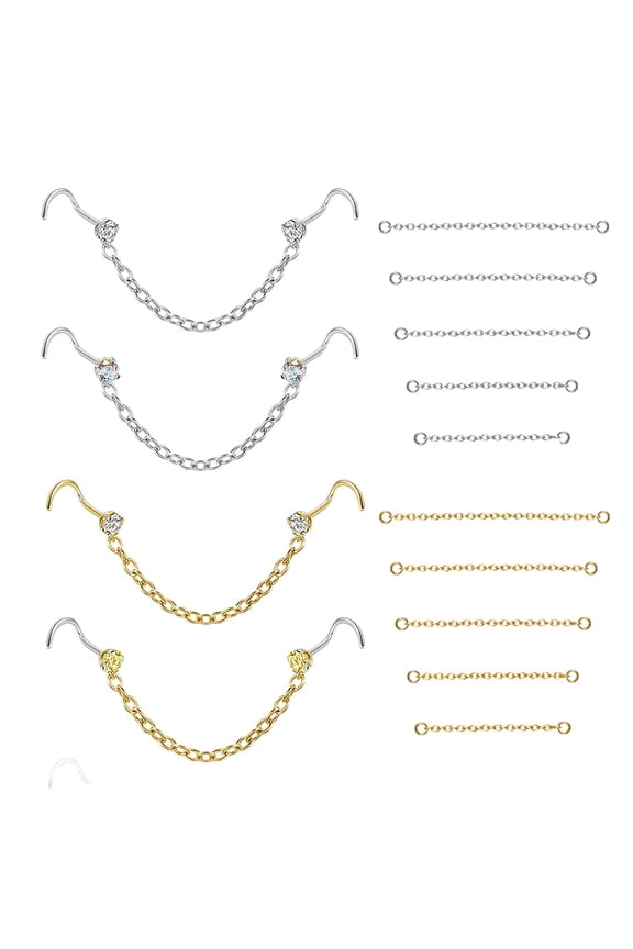 18Pcs/Set Nose Chain Piercing Across Nose Stud Claw Cubic Zirconia Corkscrew Nose Rings