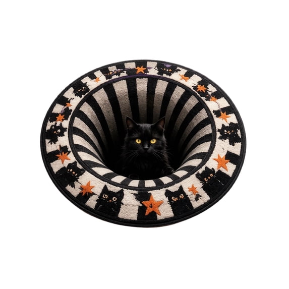 ZsaeSM 3D Halloween Rug Novelty Black Cat Pattern Optical Illusion Rugs Vortex Illusion Circular Mat with Crystal Velvet Soft & Durable Fabric Non-slip 23.62" x 23.62"