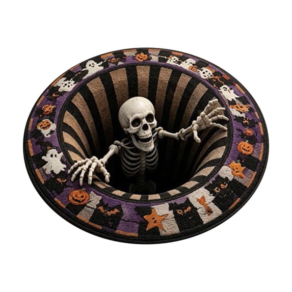 ZsaeSM 3D Halloween Rugs Novelty Skeleton Pattern Vortex Illusion Circular Mats Optical Illusion Rug with Crystal Velvet Soft & Durable Fabric Non-slip 39.37" x 39.37"