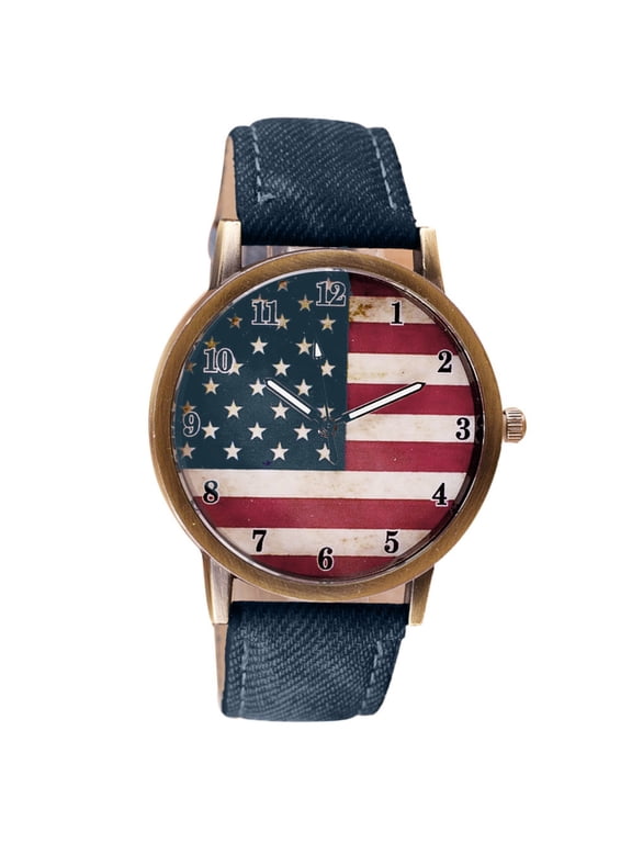 American Flag Dial Watches for Unisex Elegant Retro Quartz Watch Fashion Round Shape Wristwatches