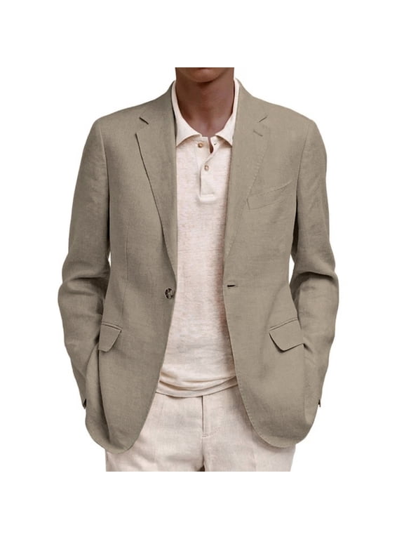 Blazer for Men Notch Lapel Single Button Suit Jacket Long Sleeve Slim Fit Casual Sport Coats with Pockets Khaki 3XL