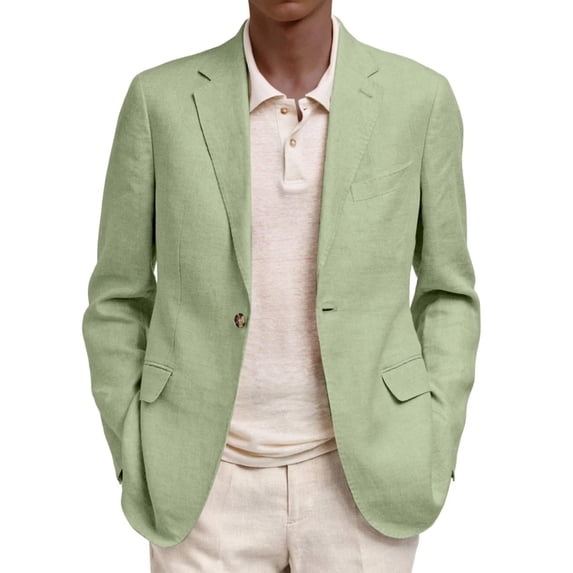 ZsaeSM Blazer for Men Notch Lapel Single Button Suit Jacket Long Sleeve Slim Fit Casual Sport Coats with Pockets Light Green L