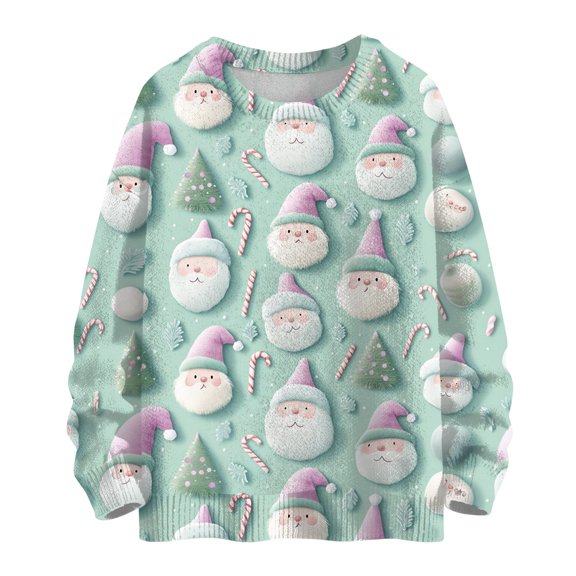 ZsaeSM Christmas Cute Printed Sweatshirt for Women Crewneck Long Sleeve Sweaters Fall winter Warm Fashion Pullover Knit Top Mint Green S
