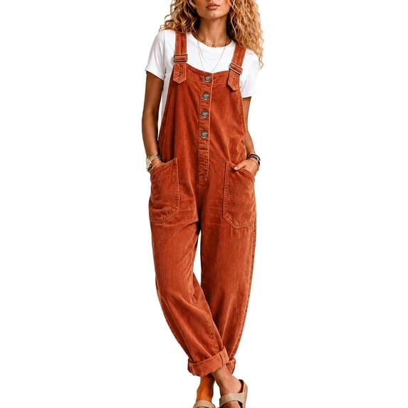 ZsaeSM Corduroy Overalls for Women Adjustable Shoulder Straps Button ...
