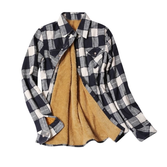 ZsaeSM Fleece Lined Plaid Shirts for Women Button Down Lapel Jacket with Chest Pockets Fall winter Warm Fashion Shirt Black M