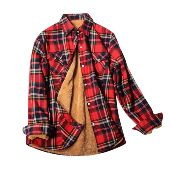 ZsaeSM Fleece Lined Plaid Shirts for Women Button Down Lapel Jacket with Chest Pockets Fall winter Warm Fashion Shirt Red M