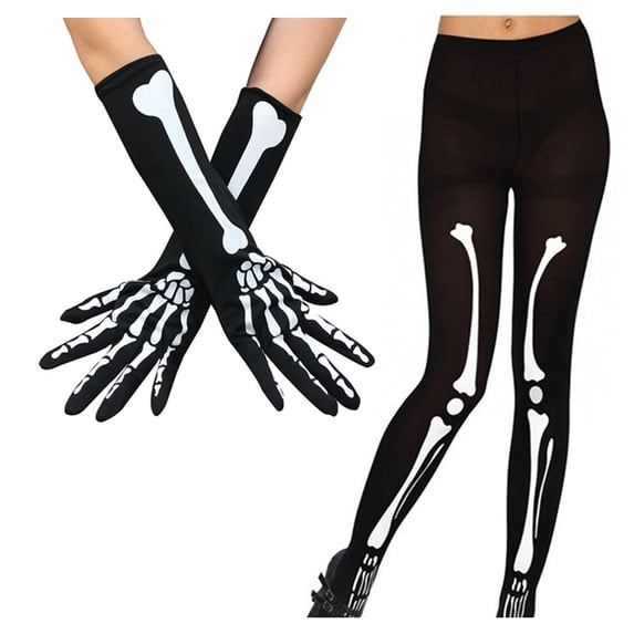 ZsaeSM Halloween Print Gloves Stockings Set for Unisex with 1 Pair Thigh-High socks & 1 pair gloves for Party Costume Accessories