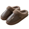 thumbnail image 1 of ZsaeSM Plush Slippers For Men Thick Soled Waterproof Winter Warm Fuzzy Slide Closed Toe Soft Comfortable Indoor Home Shoes, 1 of 7