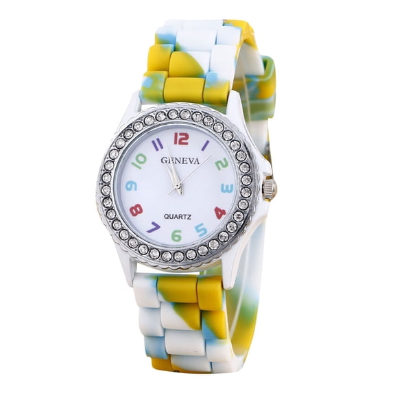 ZsaeSM Rainbow Watches for Women Rhinestone Bezel Colorful Quartz Ladies Watches Fashion Round Shape Wristwatches