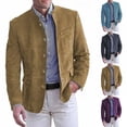 thumbnail image 1 of ZsaeSM Stand Collar Suede Blazer for Men Vintage Button Down Long Sleeve Coat Cowboy Stylish Suit Jackets with Pockets Purple L, 1 of 4