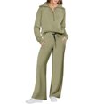 thumbnail image 1 of ZsaeSM Women 2 Piece Casual Tracksuit Sets Half Zip Lapel Sweatshirt & Drawstring Wide Leg Pants Comfy Lounge Outfit Set Army Green L, 1 of 7