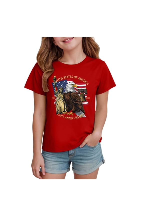 4th of July Kids Tees Boys 4th of July Shirt American Flag T-Shirts for Kids Toddler Patriotic Tee Tops Girls Independence Day Tops Size 11T 12T,(Red 11-12 Years)