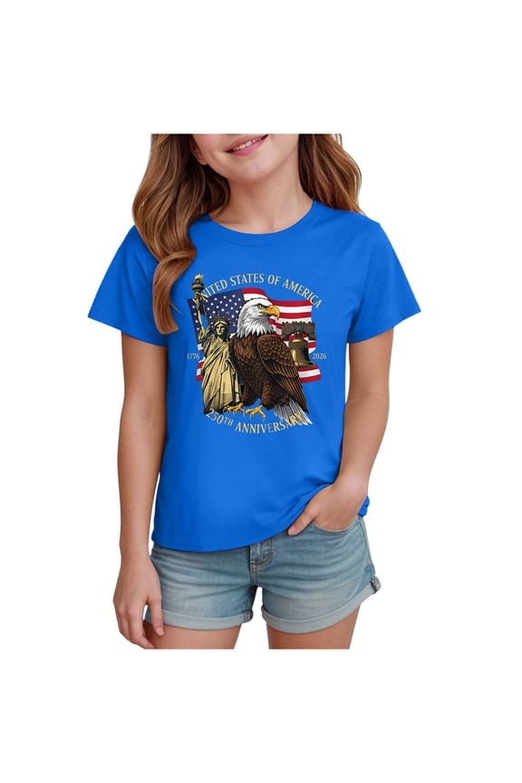 4th of July Clothes for Kids Kids American Flag Shirt USA 4th of July for Girls Retro Patriotic Clothes Size 3T 4T,(Blue 3-4 Years)