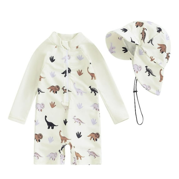 Zshosam Baby Bathing Suit Boy Toddler Baby Boy Girls One Piece Swimsuit Long Sleeve Zipper Bathing Suit with Hat Infant Rash Guard Swimwear Size 0 3 Months,(White 0-3 Months)