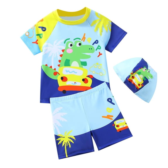 Zshosam Baby Bathing Suit Boy Toddler Baby Boys Two-Piece Swimsuit Short Sleeve Zipper Swimwear Kids Jumpsuit Bathing Suit Size 6T 7T,(Green 6-7 Years)