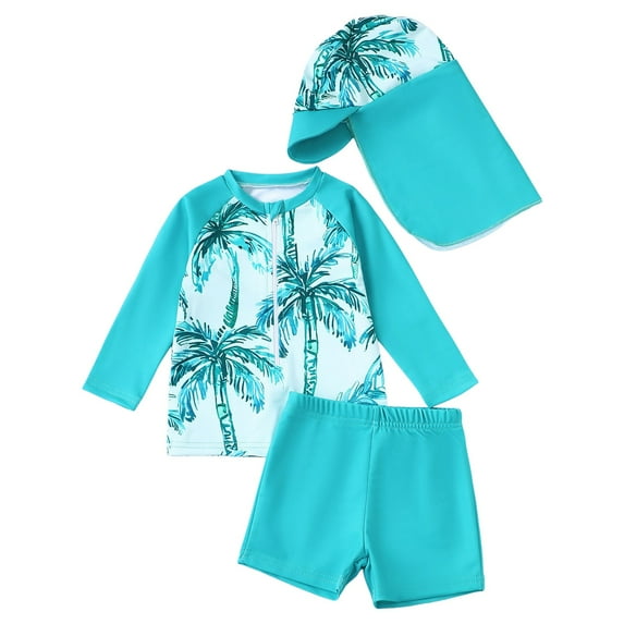 Zshosam Baby Boy Bathing Suit Boys Two Piece Rash Guard Swimsuits Kids Long Sleeve Sunsuit Swimwear Sets Size 6 12 Months,(Blue 6-12 Months)