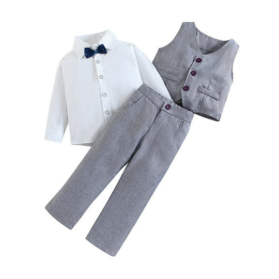 Zshosam Baby Boy Clothes Baby Boy Long Sleeve Gentleman Shirt Waistcoat Bowtie Tuxedo Size 4T 5T,(Grey 4-5 Years)