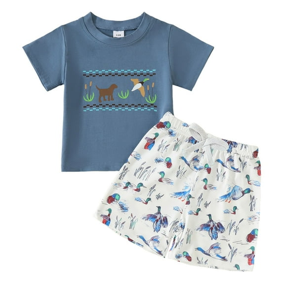 Zshosam Baby Boy Clothes Newborn Boys Clothes Summer 2 Pieces Outfit Set Letter Print Short Sleeve Shirt + Shorts Size 18 24 Months,(Blue 18-24 Months)