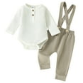 thumbnail image 1 of Zshosam Baby Boy Clothes Rib Knit Long Sleeve Romper Cute Suspender Pants Solid Fall Winter Gentleman Outfit(White,6-12 Months), 1 of 8